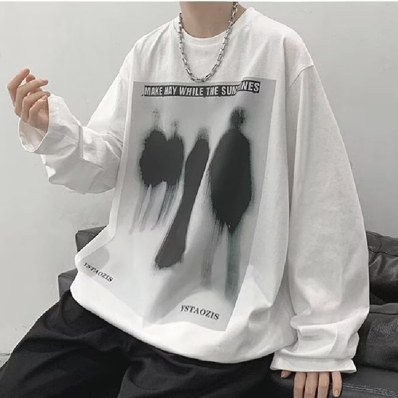 Áo Thun Tay Dài Cổ Thuyền Dáng Rộng In Chữ Thoải Mái Thời Trang unisex Size M-5XL