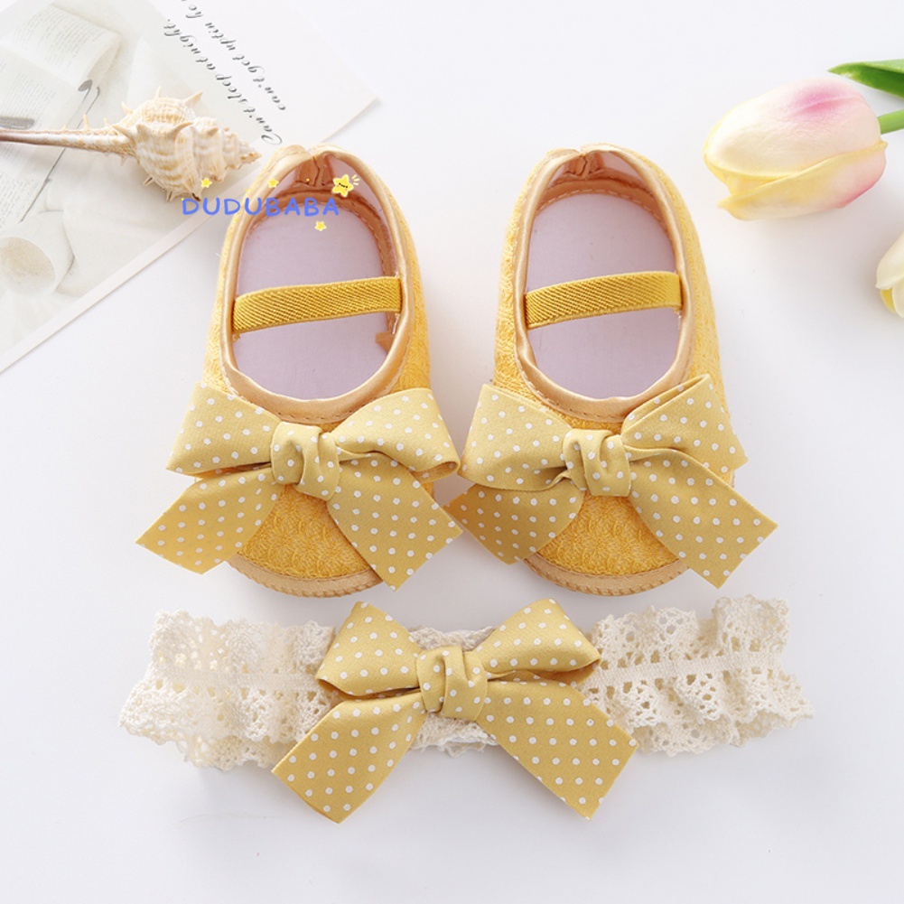 Giày Công Chúa Chống Trượt + Băng Đô Nơ Thời Trang Cho Bé Gái