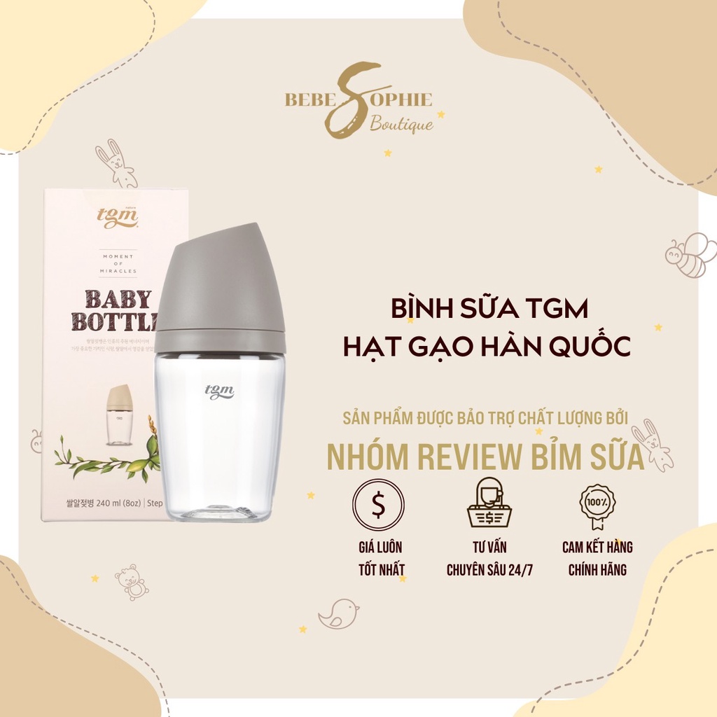 Chính hãng - Bình sữa hạt gạo TGM - núm bình siêu mềm cho bé từ sơ sinh