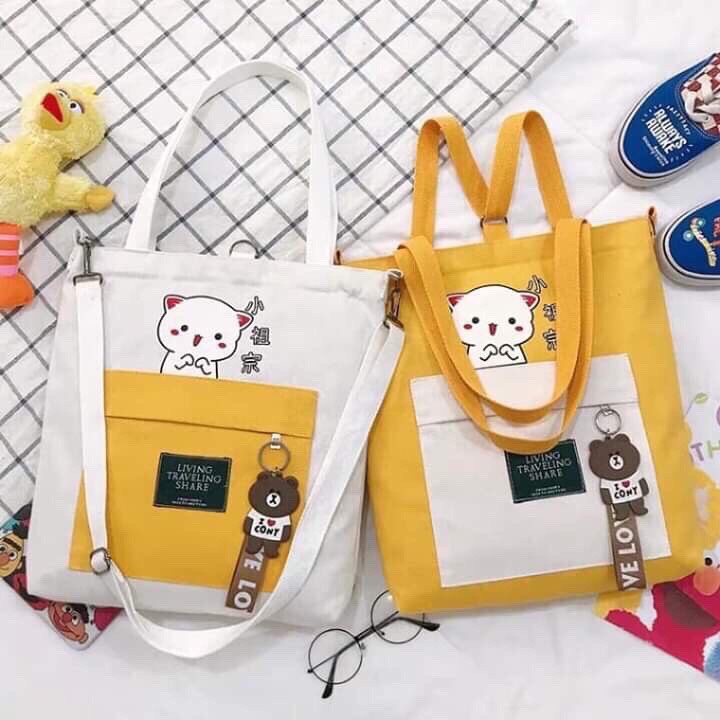 Túi Nữ Tote Vả mèo nhậti Quai Vai Nhiều Hình Cute Đi Học Thêm Hoặc Đi Chơi