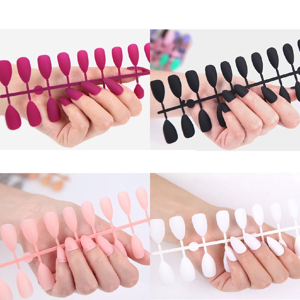 Toàn Bộ Bộ 24 Móng Tay Giả Màu Lì Không Keo Dán