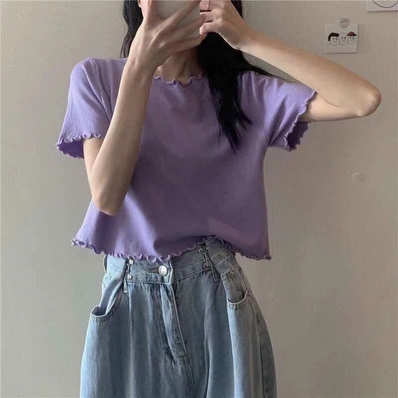 Áo Thun Nữ Ngắn Tay Dáng Rộng Màu Trơn Phong Cách Hàn Quốc JH-TX-153