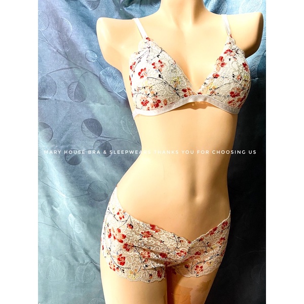SET BRALETTE REN MÚT NGỰC QUẦN Y TRẮNG NGÀ HOA MAI | BigBuy360 - bigbuy360.vn