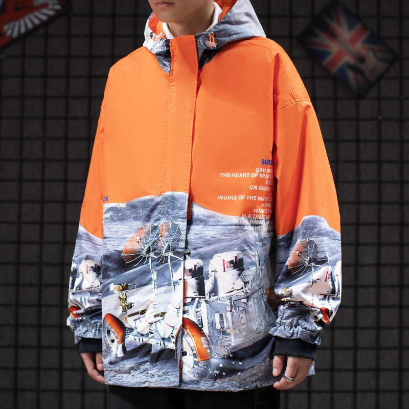 Áo Khoác Jacket Nam Nữ Dây Kéo Mũ Trùm Đầu Họa Tiết Robot Khảo Sát Không Gian Phong Cách Hot Trend Mới Dáng Trẻ Trung Nă