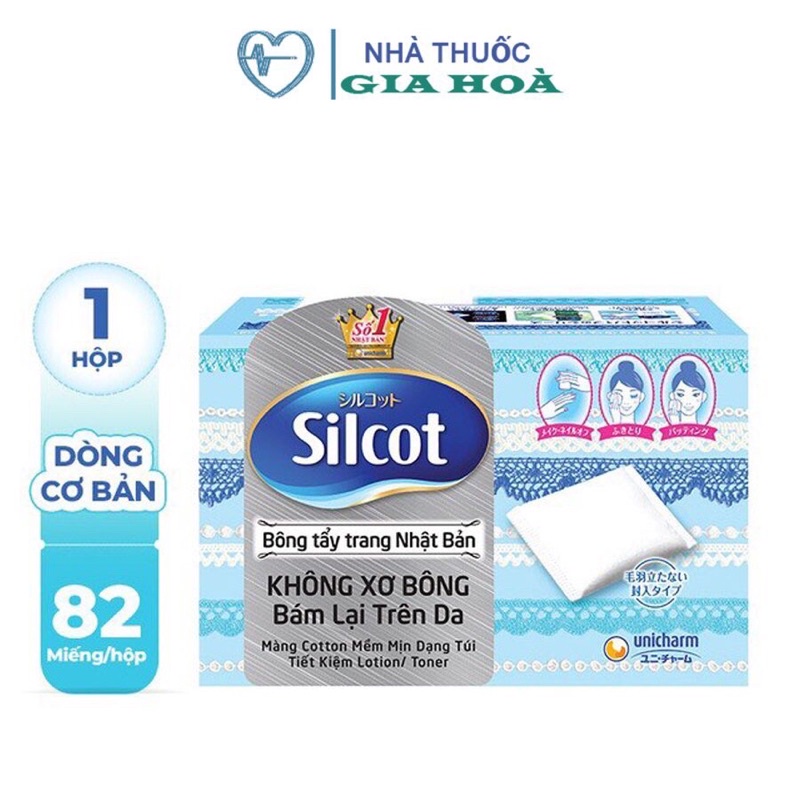 Bông tẩy trang Silcot Nhật Bản cơ bản (Unicharm) (Hộp 82 miếng)