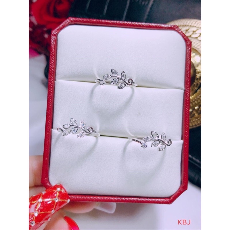 Nhẫn nữ bạc ta hình chiếc lá đính đá dạng hở dễ đeo - Kho sỉ bạc Nhất Linh