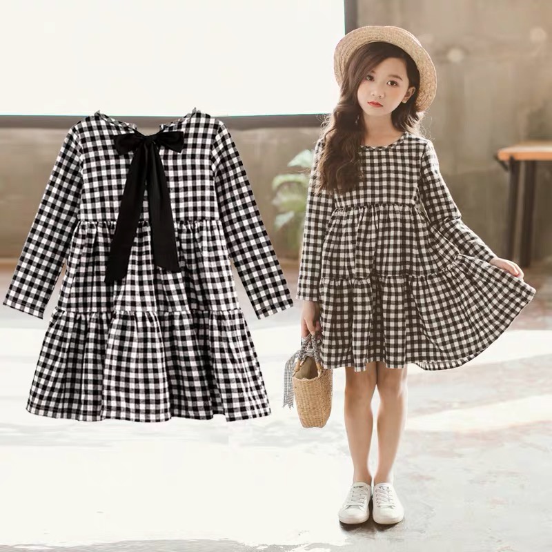 Đầm Công Chúa Tay Dài Họa Tiết Kẻ Ô Dành Cho Bé Gái Tuổi Teen Girl 2022 9 10 12 13 Tuổi