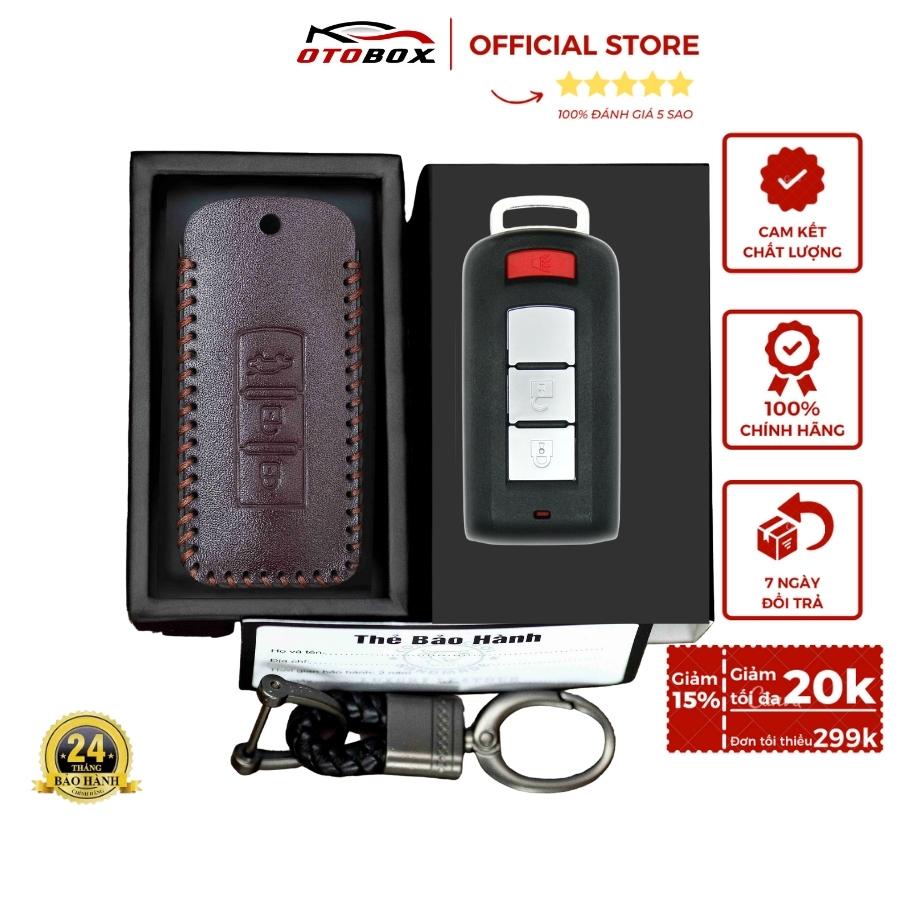 Bao da chìa khóa ô tô xe hơi Mitsubishi outlander,xpander, bọc chìa khóa oto smartkey da thật chống xước OTOBOX