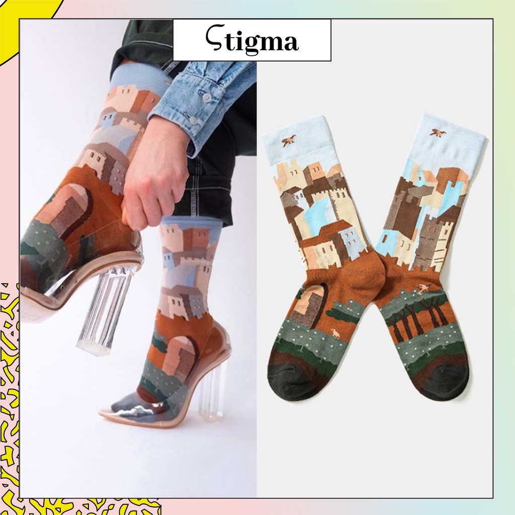 Tất cao cổ nam nữ nam họa tiết hình vintage vớ độc lạ - STIGMA