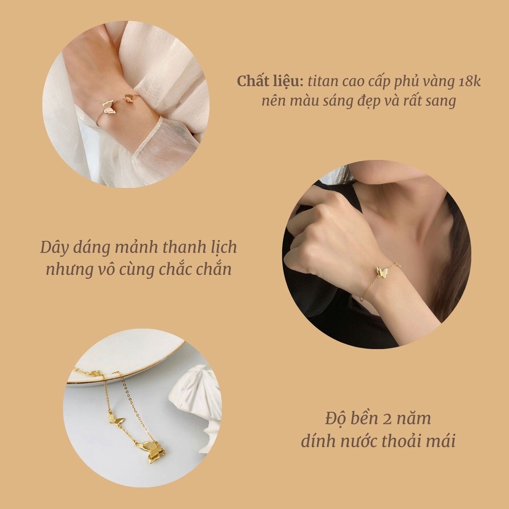 Vòng tay nữ  Titan Không Gỉ, mạ vàng 18k bền đẹp hình bướm xinh xắn Her Accessories TT9