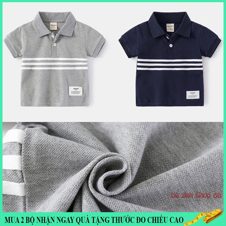 Áo thun bé trai cổ bẻ 18-45kg, áo polo bé trai kẻ sọc vải mềm mát thấm hút mồ hôi tốt hàng may kĩ.AT39