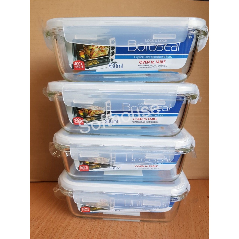 Hộp thố thủy tinh lock and lock 500ml, 530ml LLG426 mang canh chống tràn dùng trong lò vi sóng, máy rửa bát