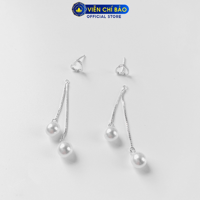 Bông tai trái tim hạt châu chất liệu bạc 925 thời trang phụ kiện trang sức nữ Viễn Chí Bảo B400322