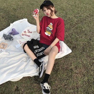 HOT- Áo phông nữ Đỏ đô Team Gấu dáng tay lỡ - mẫu siêu ngầu