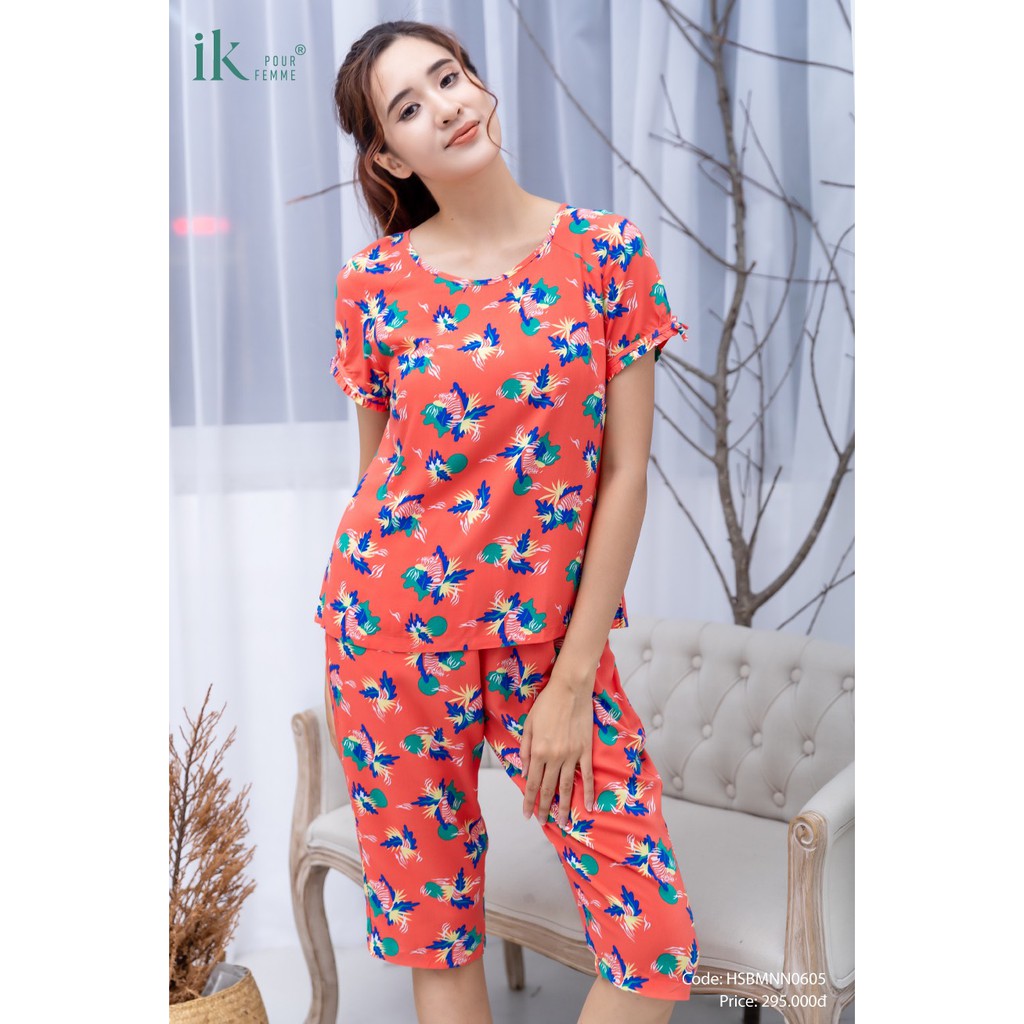 Set đồ lanh IK cao cấp, siêu mềm mịn thoáng mát không co, dáng áo cộc quần ngố thỏa mái, họa tiết trẻ trung nữ tính
