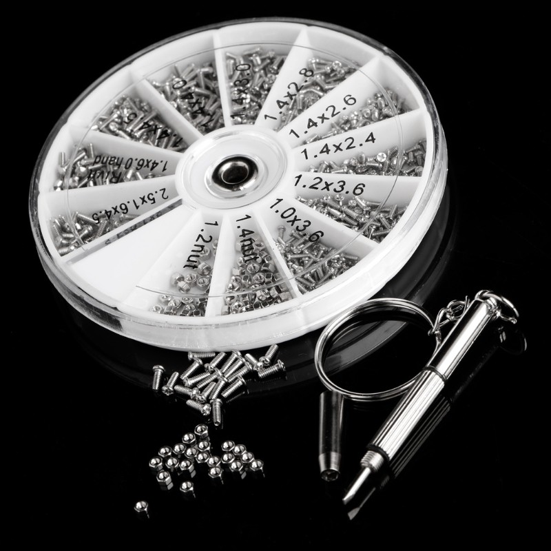 Bộ 600 ốc vít bằng thép không gỉ 12 loại kèm tua vít M1.0 M1.2 M1.4