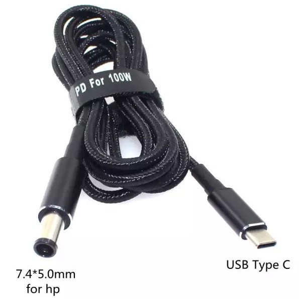 Dây cáp sạc PD 100W Type C - DC bọc dù cho laptop