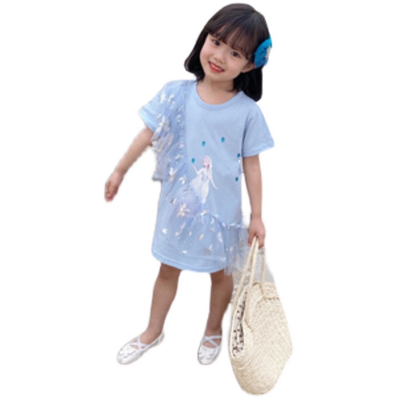 Đầm Công Chúa Elsa Tay Ngắn Dễ Thương Cho Bé Gái 1-9 Tuổi