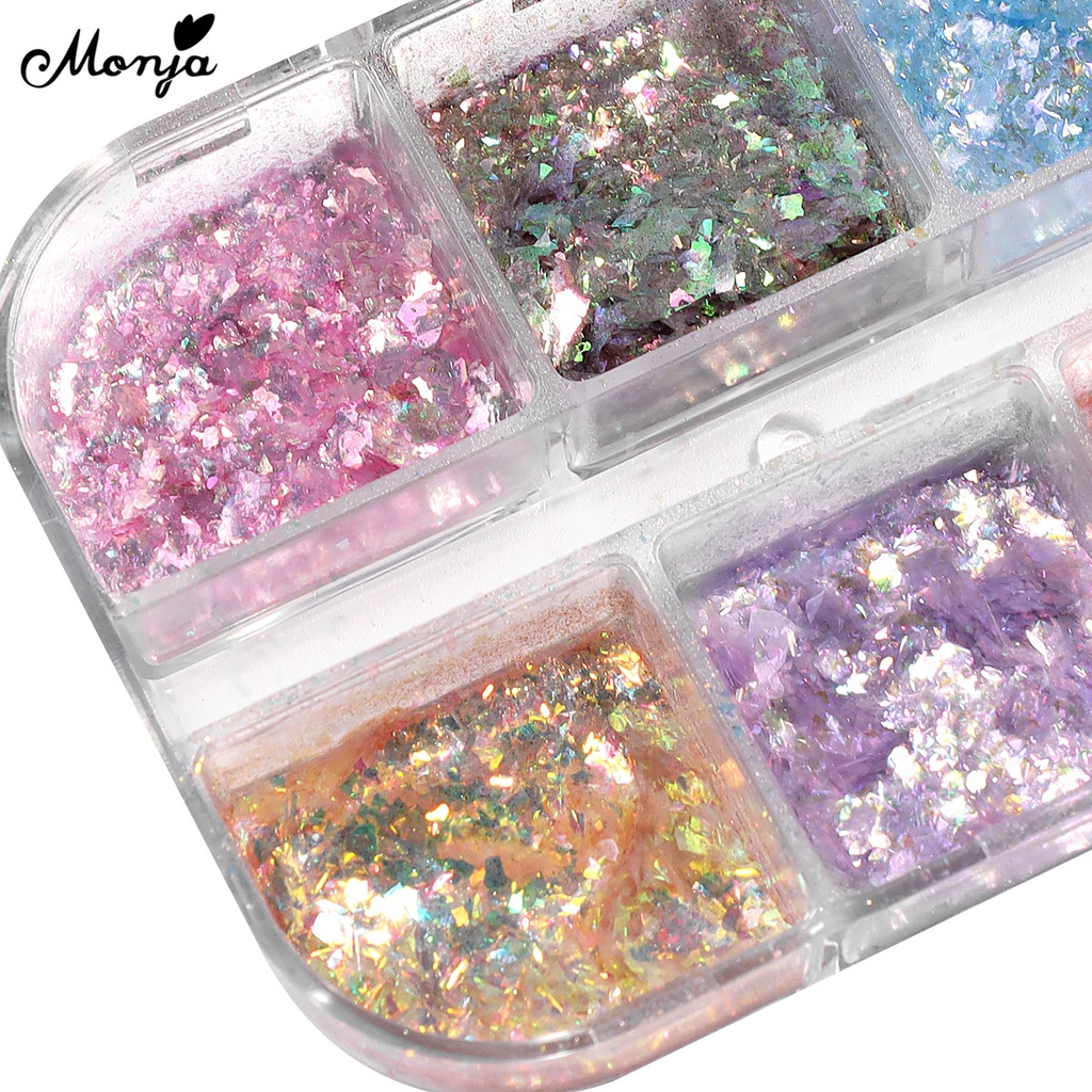 [Hàng mới về] Hộp bột kim tuyến Monja 6 màu sắc lấp lánh dùng trang trí móng tay
