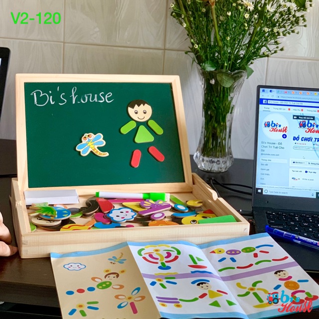 ✙Tranh nam châm ghép hình 2 mặt đa năng - đồ chơi gỗ Bi House