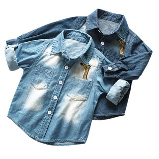 Áo sơ mi Denim tay dài thiết kế đơn giản cho bé trai