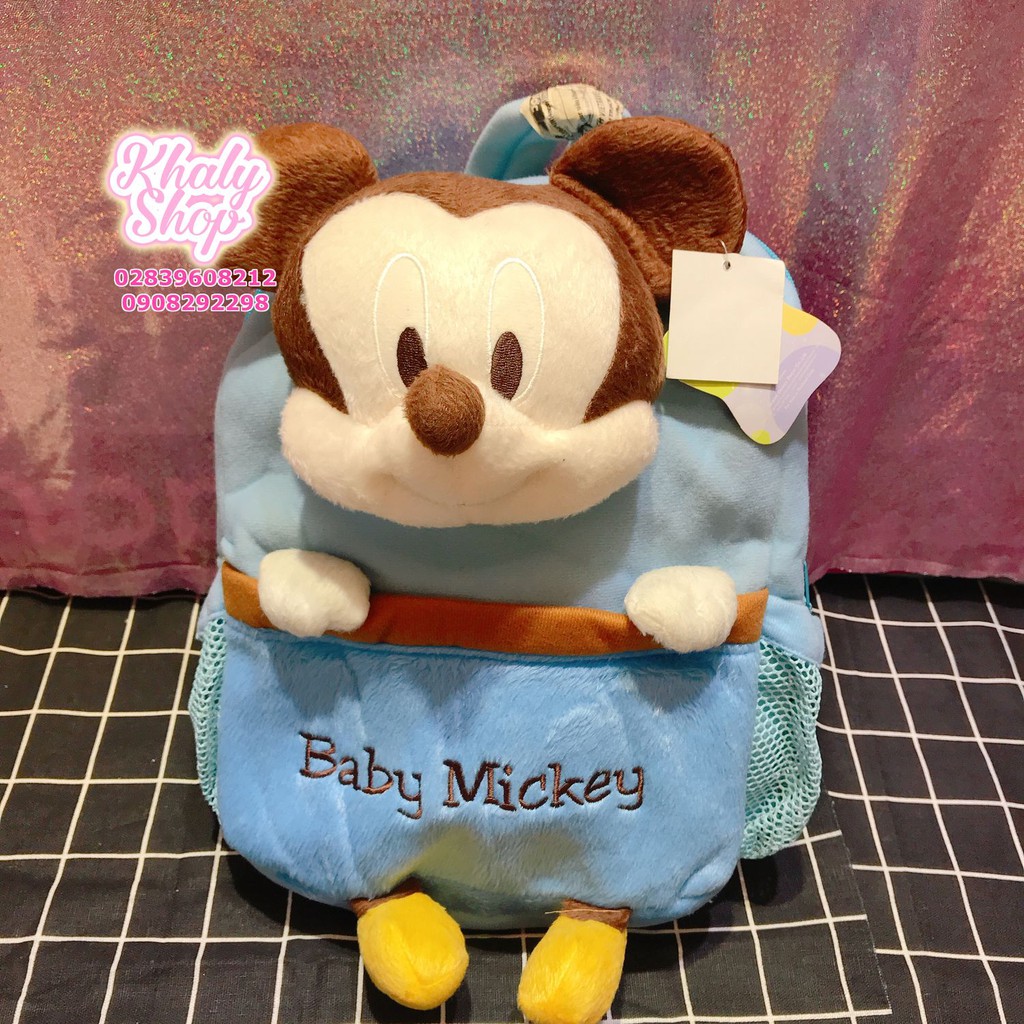 [Sale hàng trưng bày] Balo vải thú trẻ em 11,5" 1 ngăn hình chuột Mickey màu xanh dương cho các bé (Thái Lan) - BLTHU012