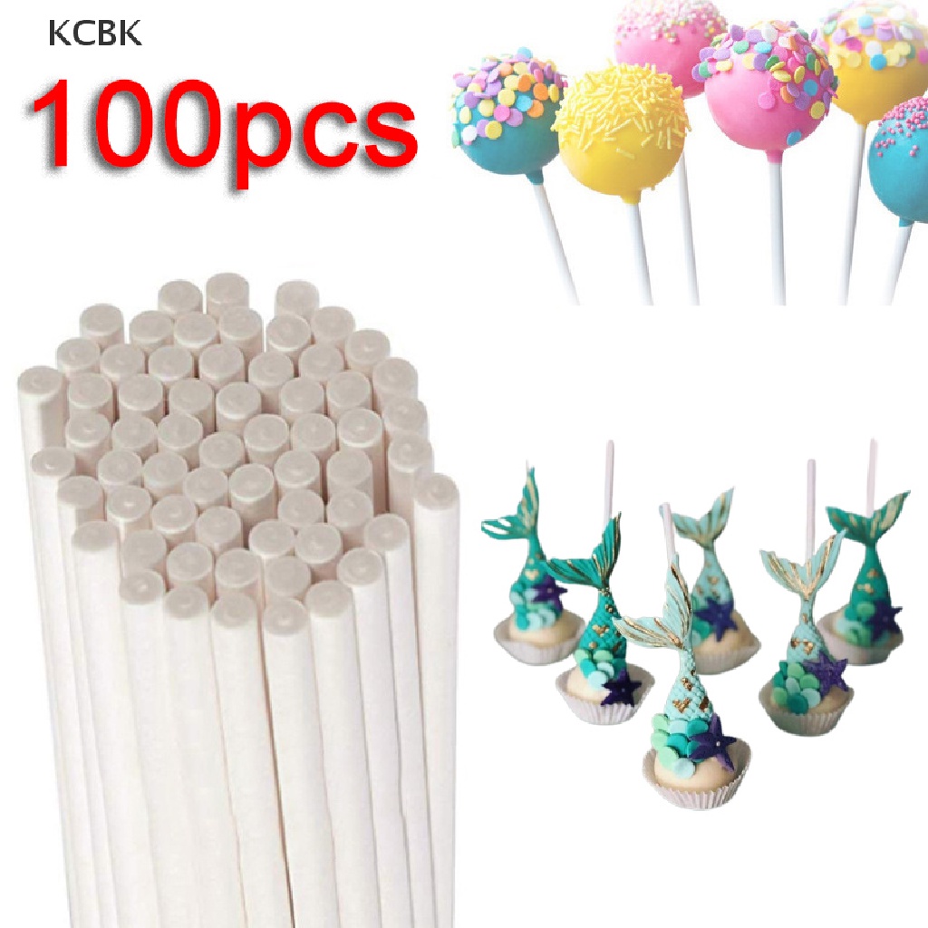 KC 100Pcs Lollipop Cake Paper Stick Pops White Solid Paper Stick Baking DIY Mold BK