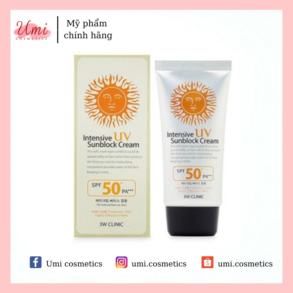 Kem Chống Nắng 3w Clinic Intensive Uv Sunblock Cream Spf 50 Pa+++ nội địa Hàn Quốc 70ml