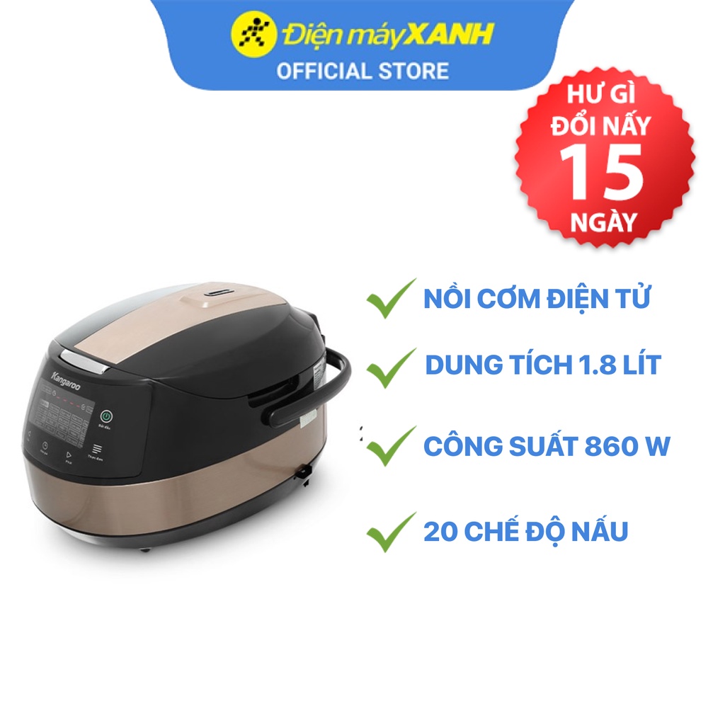 Nồi cơm điện tử Kangaroo KG18DR8 1.8 lít  860 W lòng nồi chống dính - Chính hãng BH 12 tháng