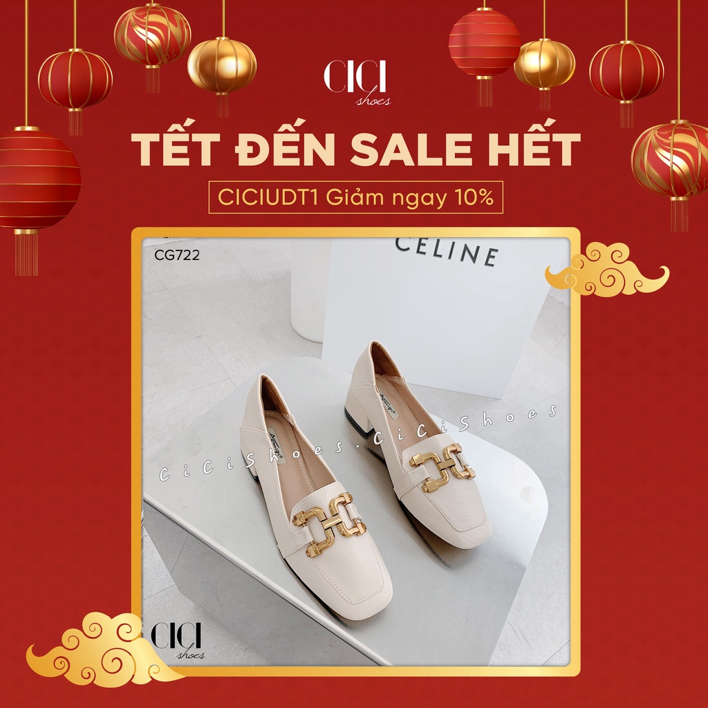 Giày cao gót nữ CiCi Shoes gót vuông 3cm, giầy lười khoá móc câu đồng - CG722