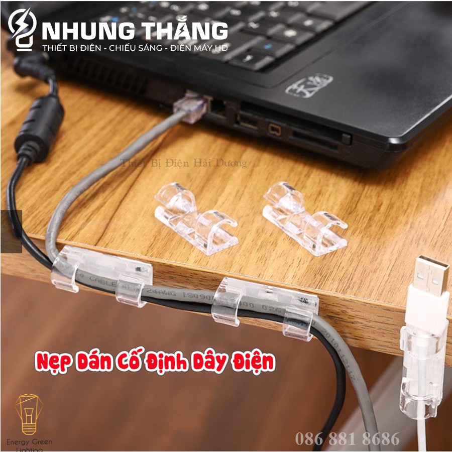 Nẹp Dán Tường Cố Định Dây Điện Chống Rối - Kẹp Giữ Dây Cáp Sạc - Kèm Tấm Dính