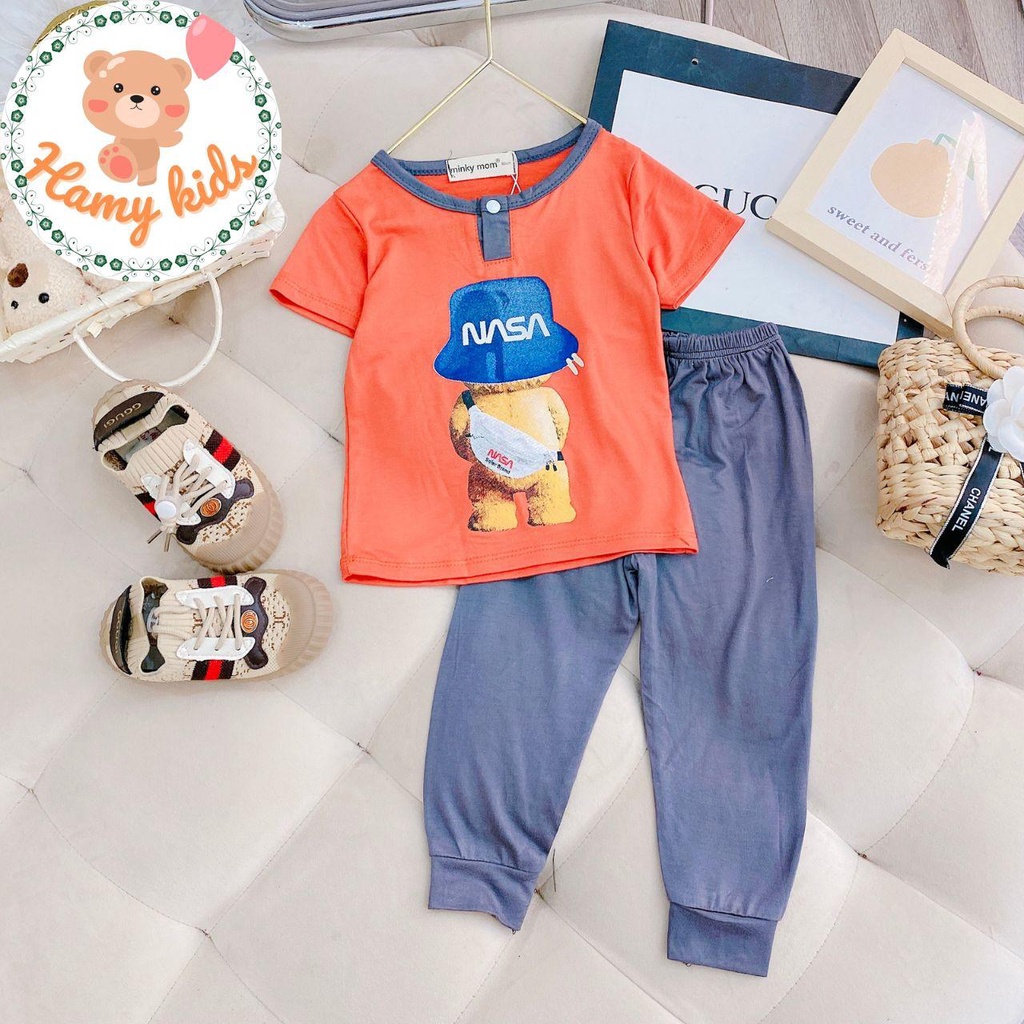 Đồ Bộ Minky Mom Chính Hãng Tay Ngắn Quần Dài Nút Cổ Trụ Vải Thun Lạnh Cho Bé Trai Bé Gái Từ 0-5 Tuổi Dưới 20kg- Hamykids
