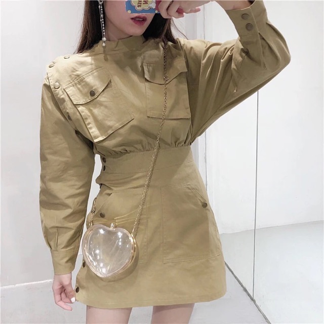 ORDER - Váy kaki military ulzzang style - Kiểu dáng hot nhất THU ĐÔNG 2018