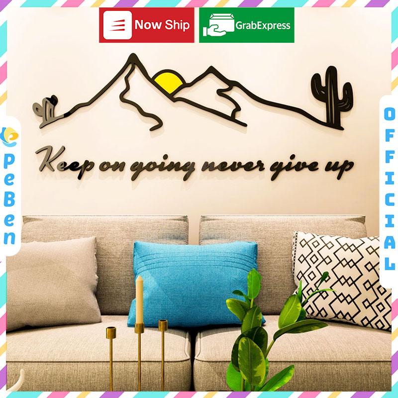 Tranh dán tường mica 3d decor khổ lớn ngọn núi cổ vũ tinh thần Nhiều Size - EPeBen