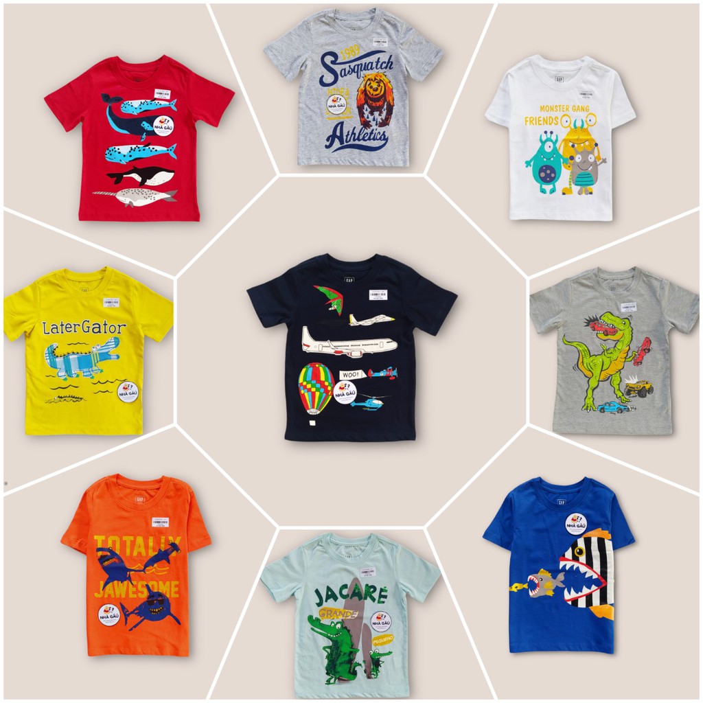 Áo thun ngắn tay hình khủng long cho bé trai boys t-shirt 1-5y