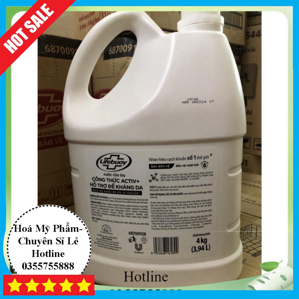 Hoả Tốc Nước rửa tay Lifebuoy Bạc che chở Can 4kg, giúp sạch khuẩn và chăm sóc  khỏi 99.9% vi sinh vật tốt hơn hết trên