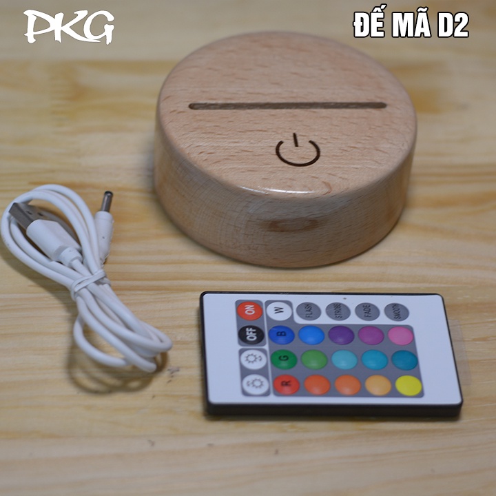 Bộ Đế Đèn Ngủ Led 3D Gỗ nháy sáng 16 màu có remote D2