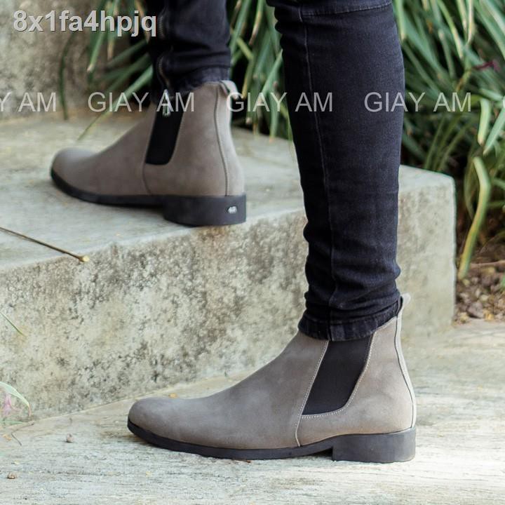 ❈☞Giày Chelsea boot nam da bò lộn màu lông chuột tăng chiều cao 4cm