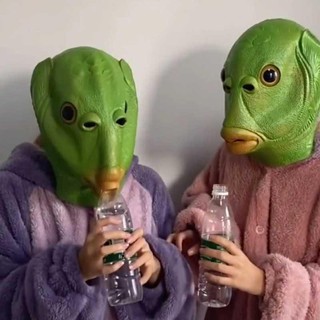 (Hàng Mới Về) Mặt Nạ Hình Cá Màu Xanh Lá Vui Nhộn Thời Trang Tik Tok Biến thể Màu xanh lá cây Murloc Màu xanh lá cây Cá quái vật Mặt nạ Halloween Cosplay Môi trường tự nhiên Cao su Thực tế Mặt nạ đội đầu