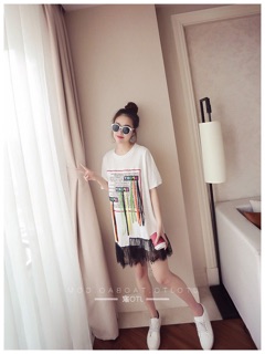 ĐẦM THUN SUÔNG PHỐI REN DÂY TUA