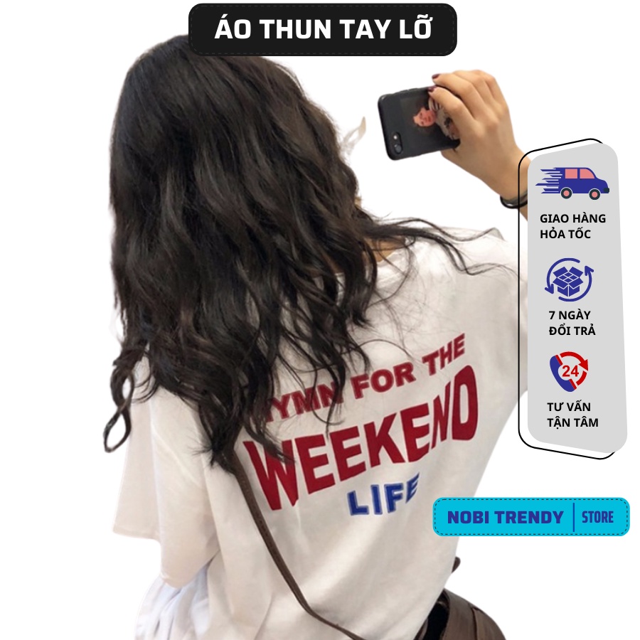 Áo Thun Tay Lỡ Nữ Weekend DC321 áo phông Form Rộng Dáng Unisex - Mặc Cặp, Nhóm, Lớp - nobitrendy TLDC281