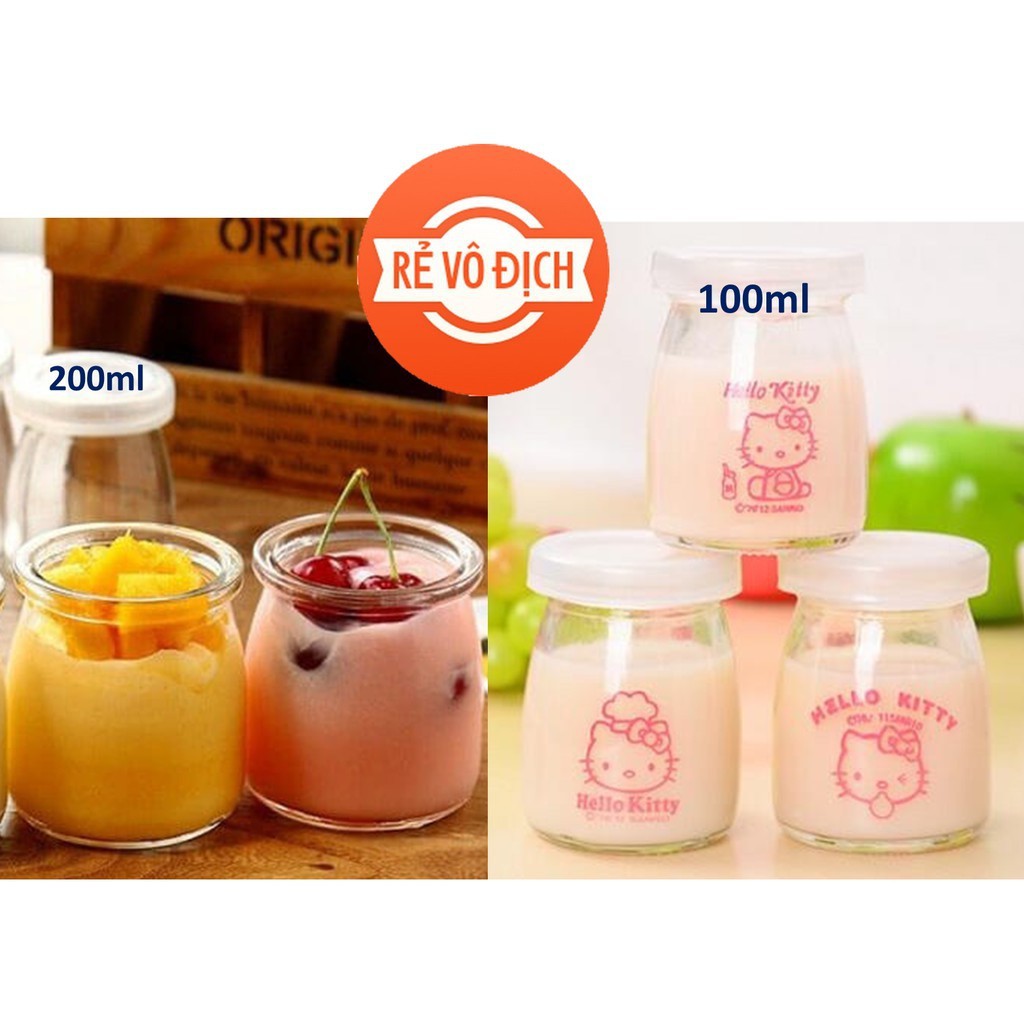Hũ Thủy Tinh Làm Sữa Chua 100ml Có Nắp Loại In Hình Loại Dày