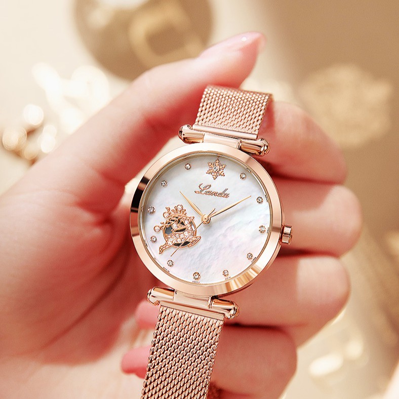 Đồng hồ nữ Armanl One Deer Road mặt tròn hình tuần lộc size 35mm Thời trang Đơn giản Tính cách Dát Swarovski Zirconium