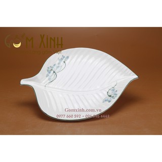 Đĩa lá trầu hoa sen vẽ tay_Đĩa sứ bộ đồ ăn Bát Tràng