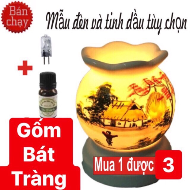 Đèn xông tinh dầu ⚜️FREESHIP⚜️ Đèn xông tinh dầu Bát Tràng tặng bóng và tinh dầu