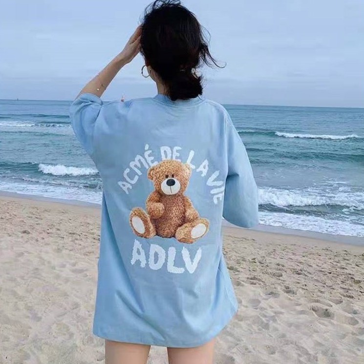 Áo thun form rộng tay lỡ ADLV Gấu Xanh Biển - vải thun cotton 100%