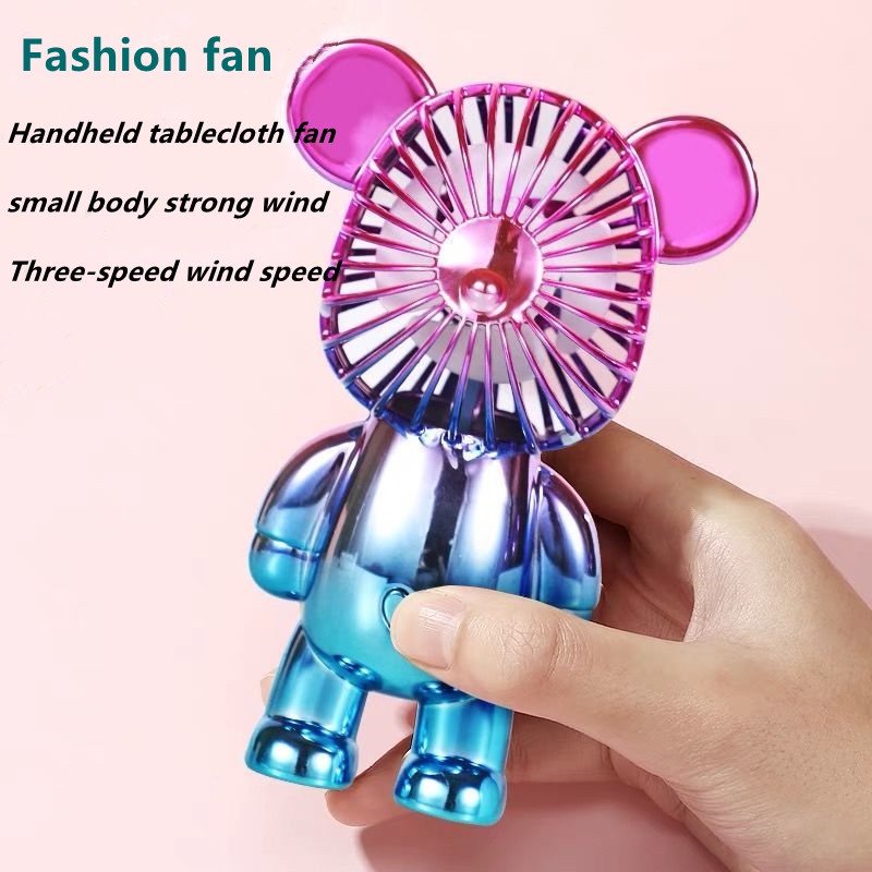 Quạt Cầm Tay Cỡ Nhỏ Hình Gấu Hoạt Hình Cổng Sạc USB Tiện Dụng