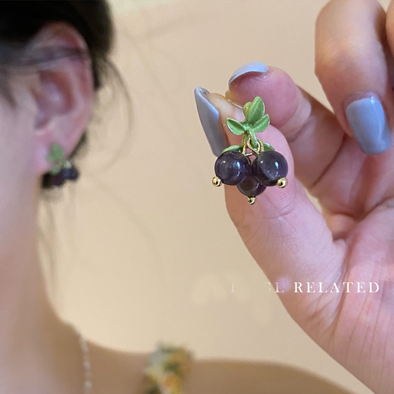Bông Tai Mạ Bạc 925 Hình Chùm Nho Dễ Thương