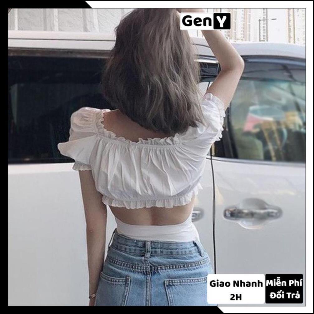 Áo Croptop Đắp Chéo Nơ Eo - Áo Croptop Cổ V Bèo Thân Buộc Nơ Siêu Xinh