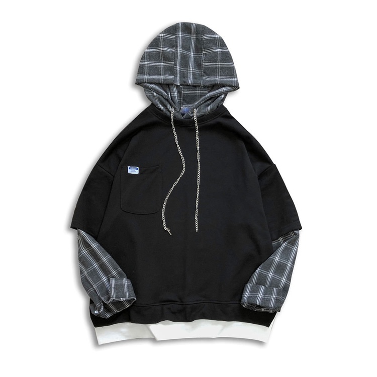 Áo hoodie len tay dài dáng rộng giả hai lớp phong cách hàn quốc thời trang xuân thu cho nam | BigBuy360 - bigbuy360.vn